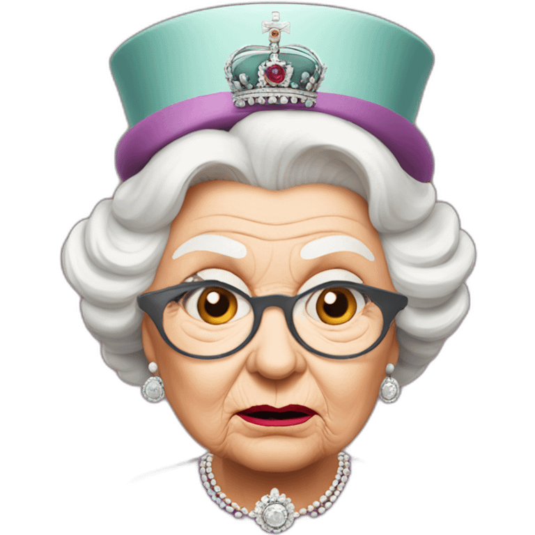 Queen Elizabeth II looking angry with a monocle emoji