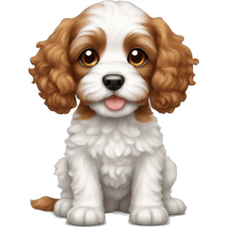 cavapoo puppy with darker red hair and white bel emoji