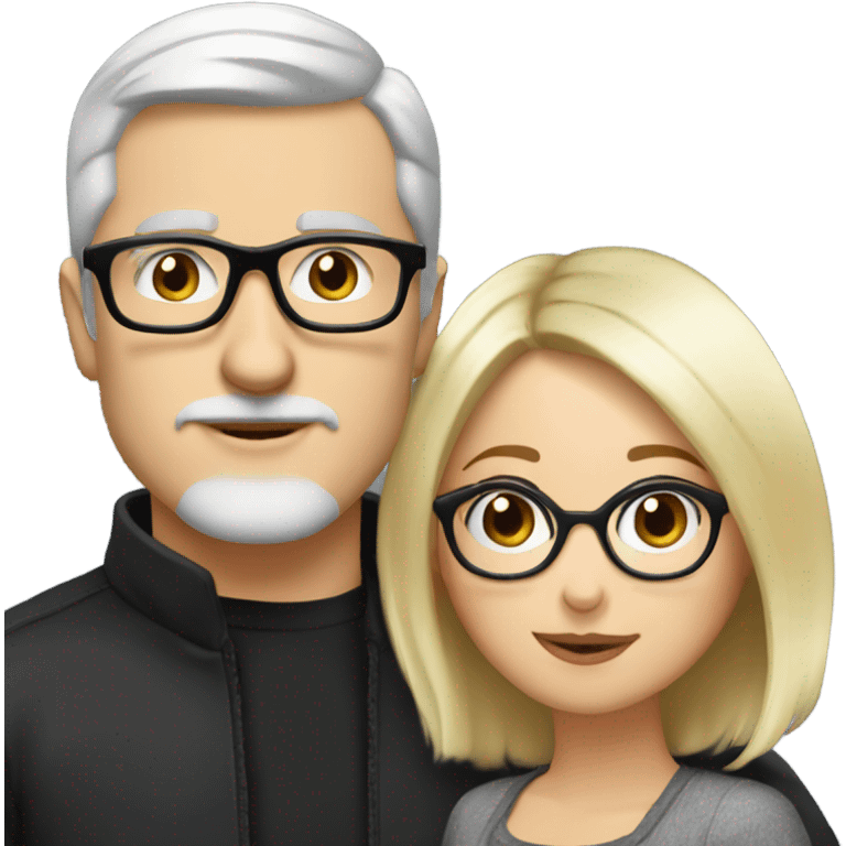 White man - short grey hair - no facial hair - kisses blonde girl who is wearing black glasses  emoji