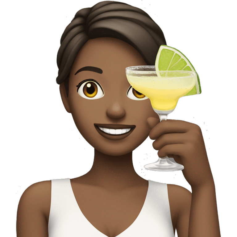 Pale brunette holding margarita smiling  emoji