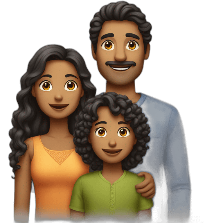 indian family with one dad and one son straight hair and one mom and one daughter curly hair emoji