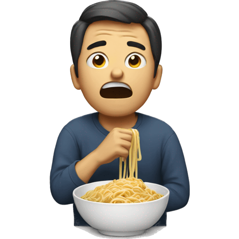 man crying while eating noodle emoji