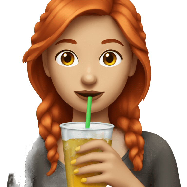 red haired young woman having a drink emoji