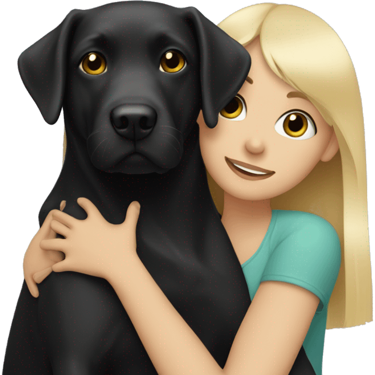 blonde girl with fringe hugging black Labrador emoji