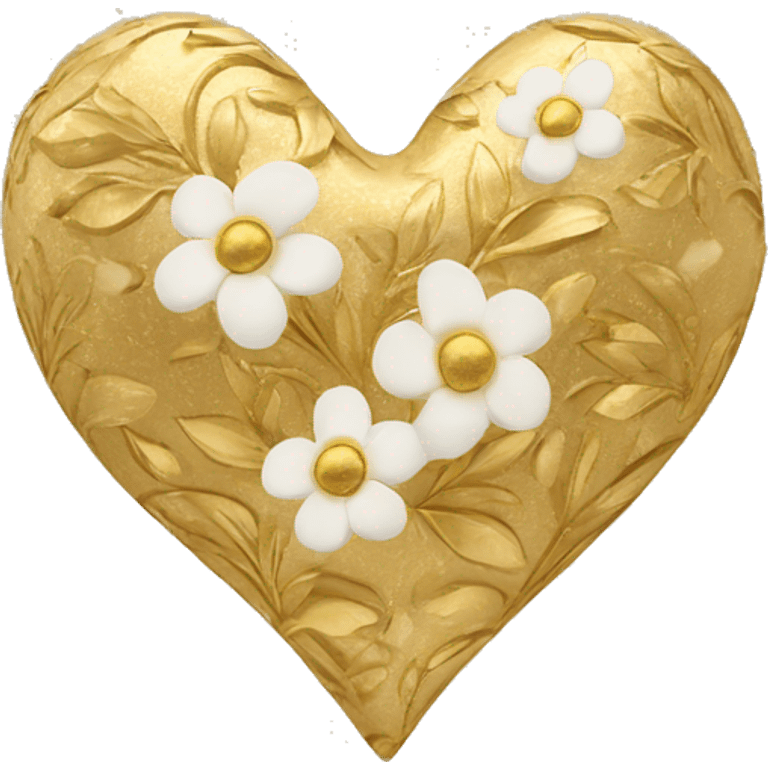 Golden heart with a floral pattern on it  emoji