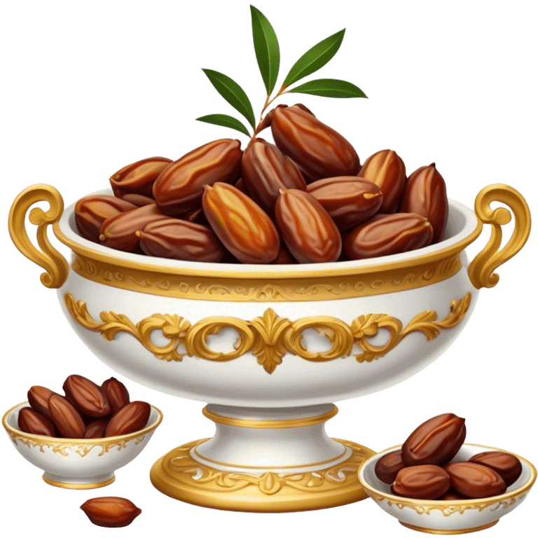 Table of food with dates in a bowl rococo style emoji