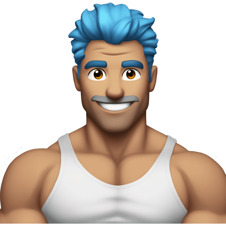 Scar on face blue hair up-do muscle man white smiling emoji