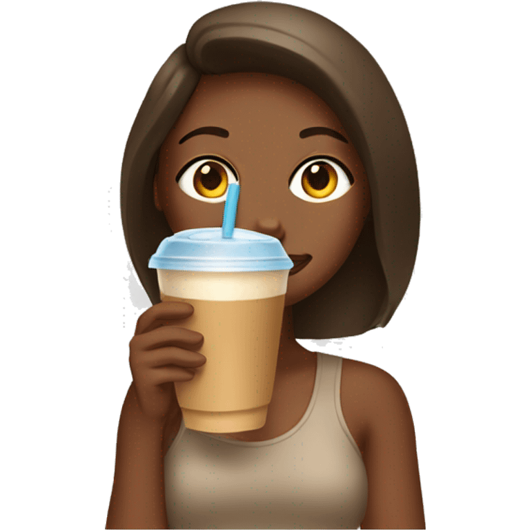 tan girl sipping iced coffee  emoji