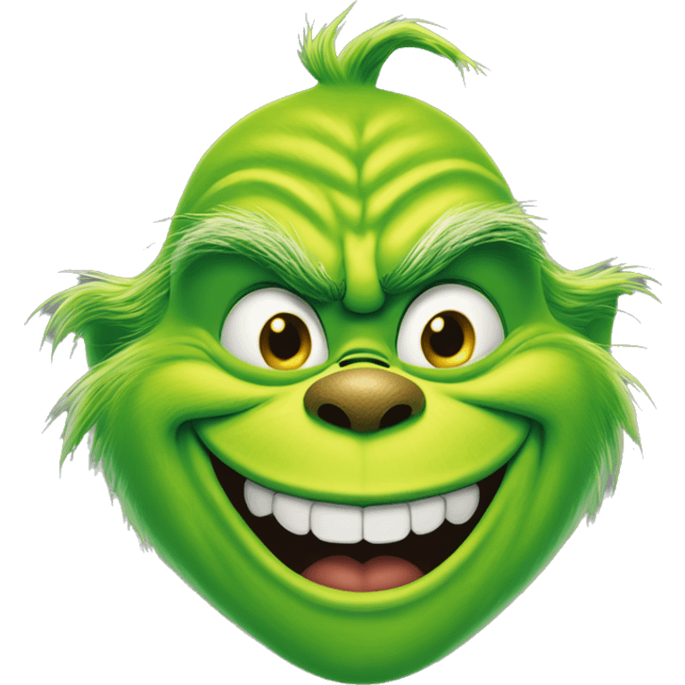 The grinch smiling maniacally with full teeth emoji