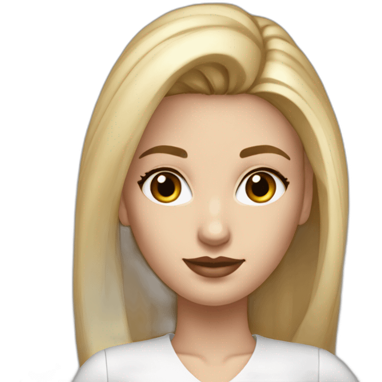 hyperrealist caucasian long blonde brown eyes woman white top gray mini tight skirt black high heels emoji