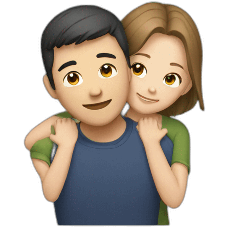 asian male and white female hugging emoji