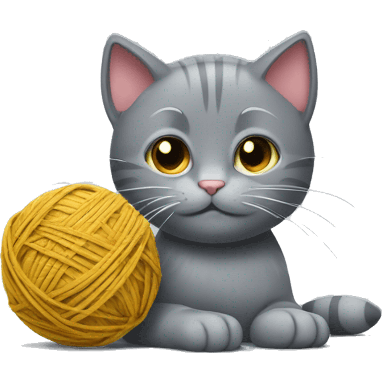 A gray cat plays with a ball of thread emoji