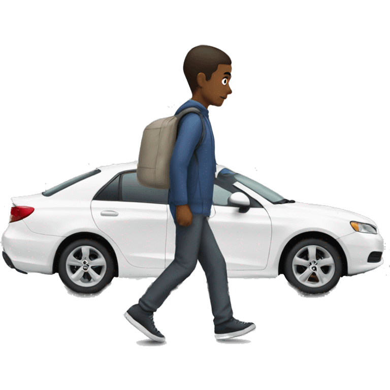 A person walking from a white car emoji