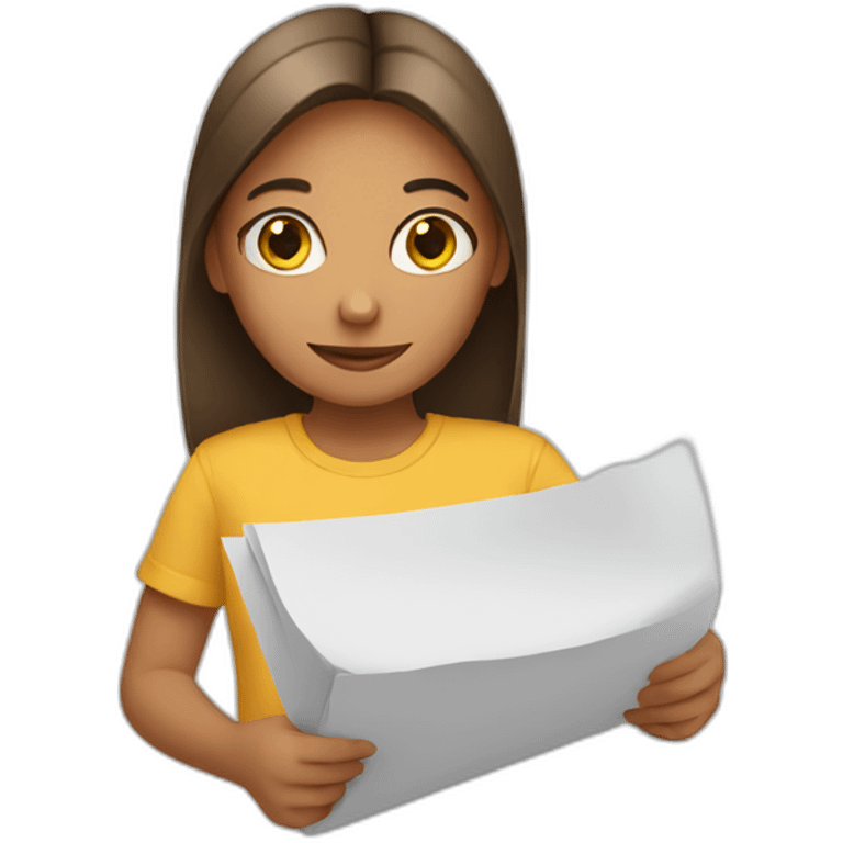 girl holding paper emoji