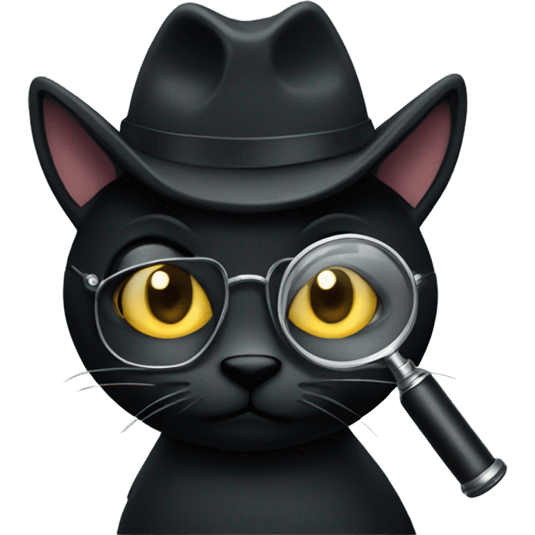 Black cat detective with magnifying glass  emoji