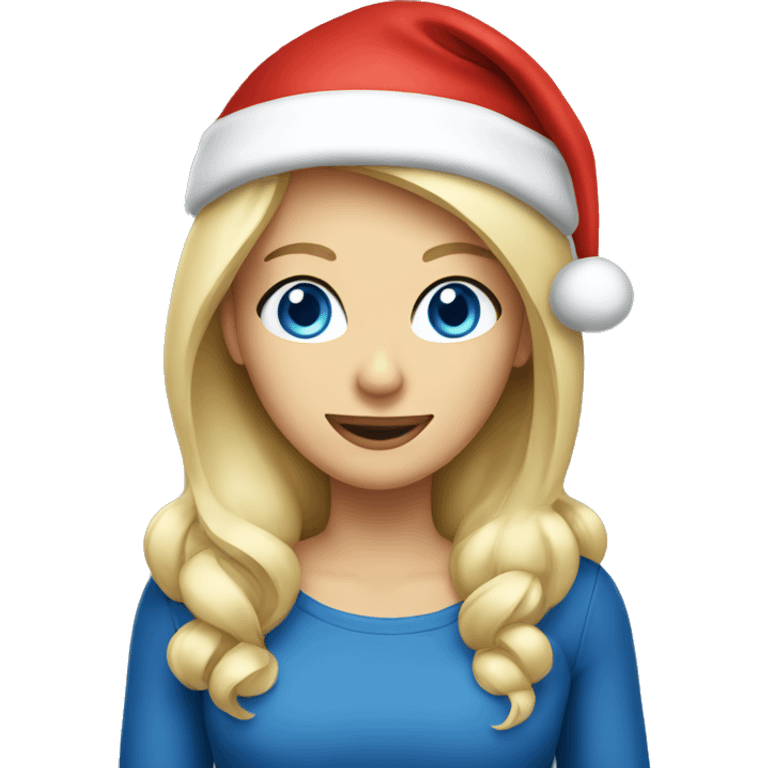 Blond woman blue eyes wearing santa hat emoji