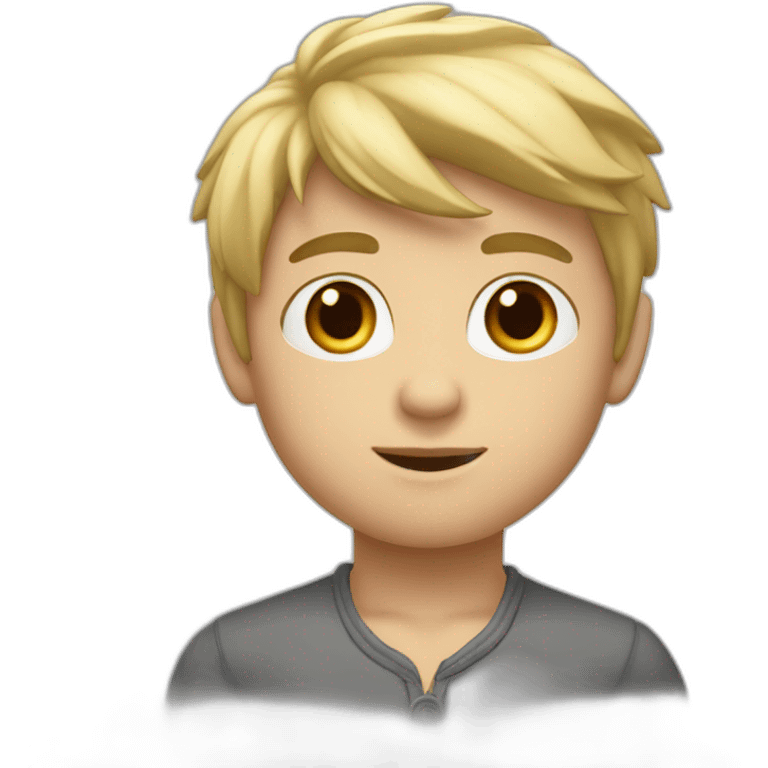 Garçon de peau moyen blanche, cheveux blond, yeux marron emoji