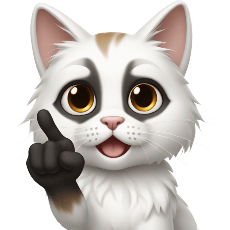 Long haired White cat with black and brown areas giving the middle finger  emoji