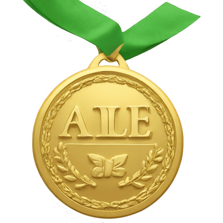 Gold medal with word "Ale" engraved on it emoji