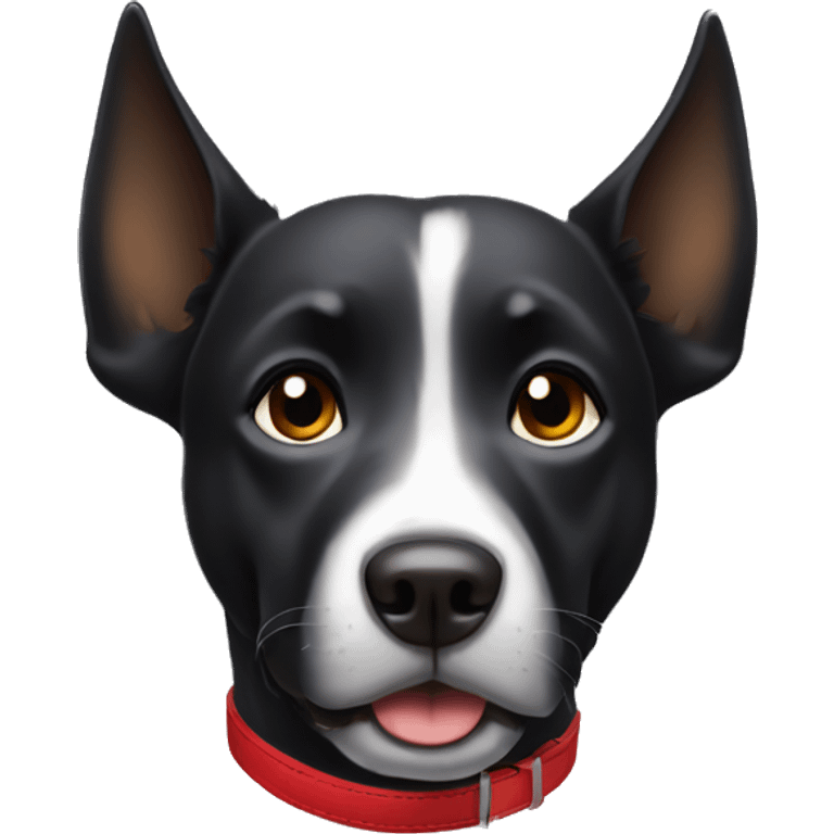 black dog, playful, running, big jowls, sad puppy eyes, wings, winged dog, angel wings,red collar emoji