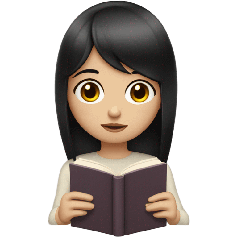 Pale girl with black hair and bangs reading  emoji