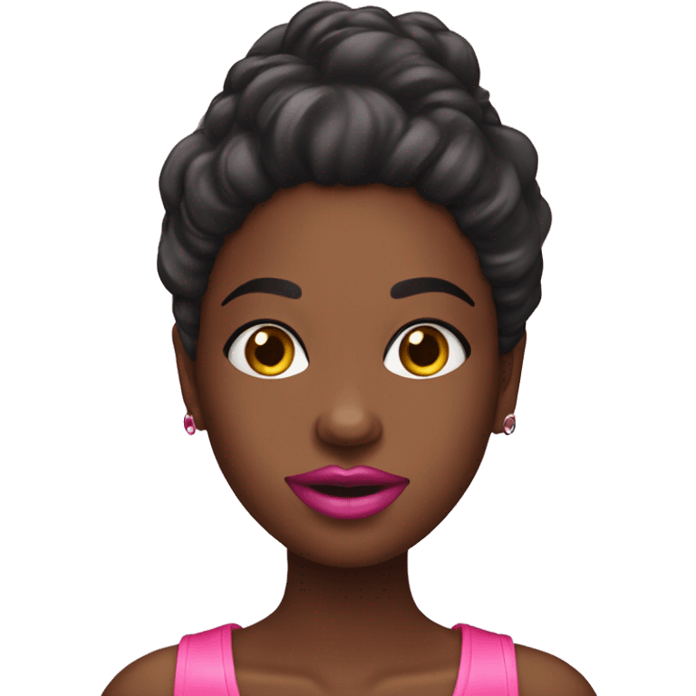 A black girl with pink clothes top making her own lip gloss emoji