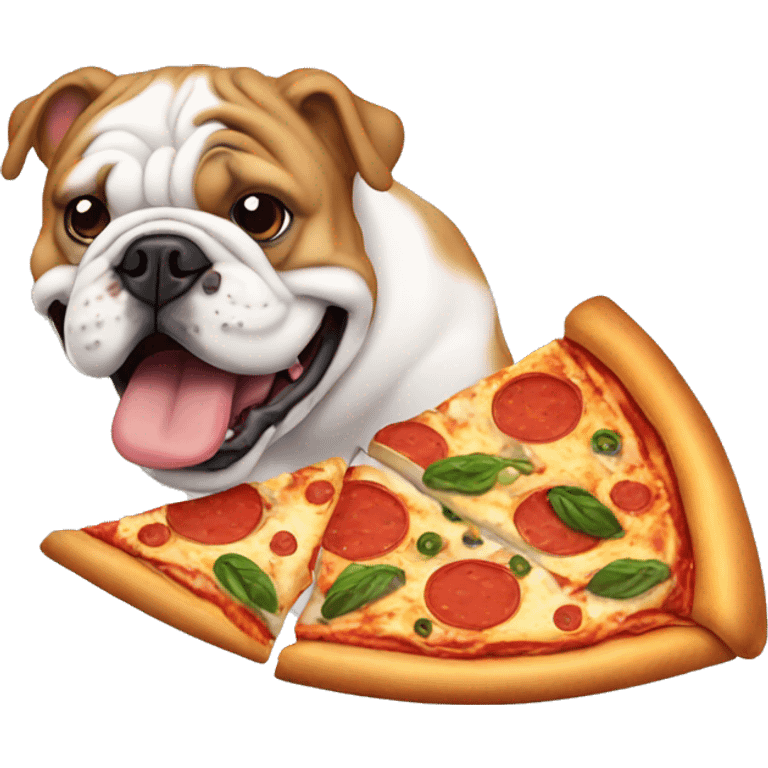 English bulldog eating pizza emoji