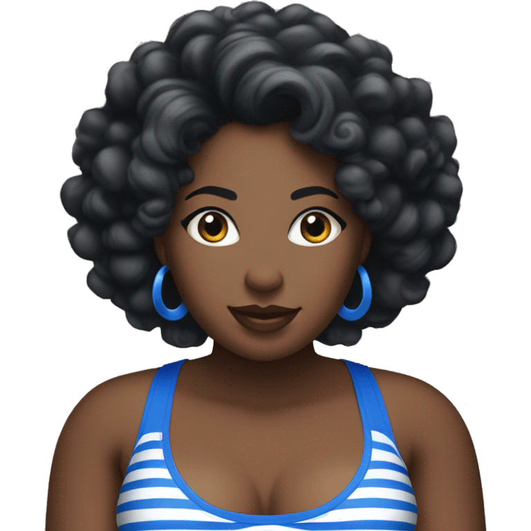 Black curvy woman with curl hir and a blue and white striped halter top emoji