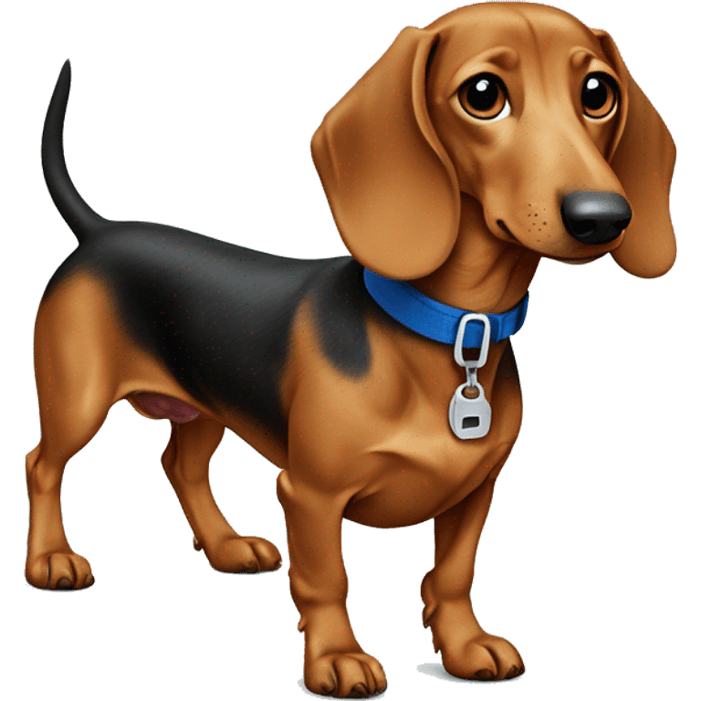 Dachshund with long legs in blue collar  emoji