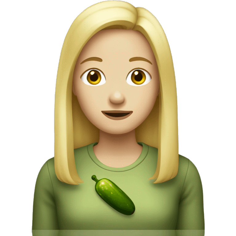 Girl with blond hair holding a pickle  emoji