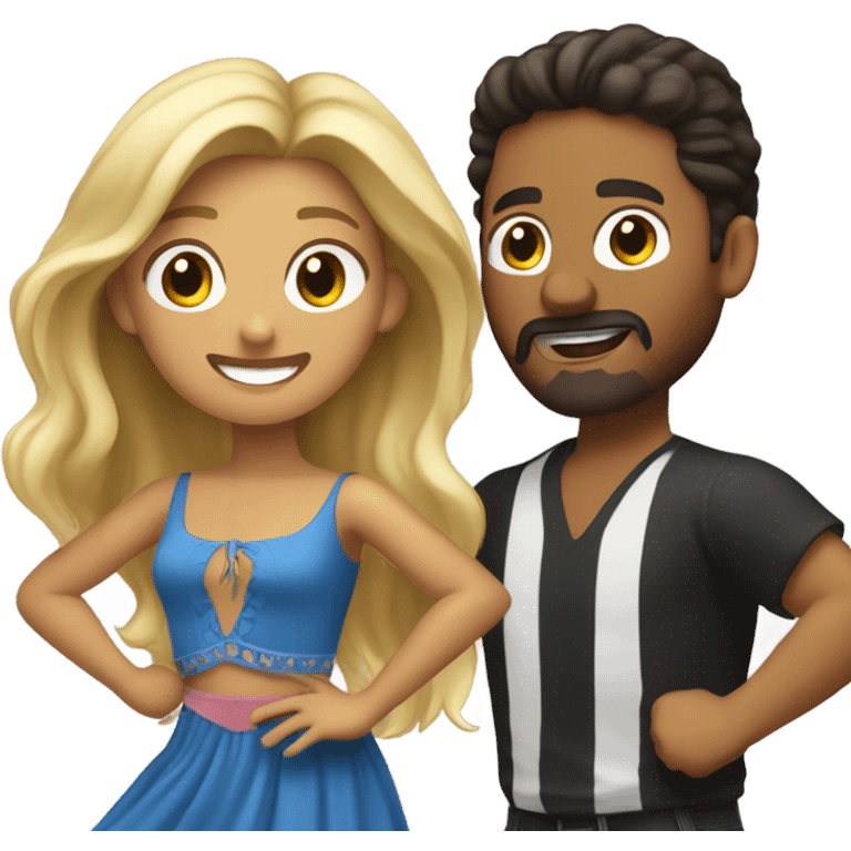 Puerto rican beard brown short hair man  with long blonde hair girl dancing emoji