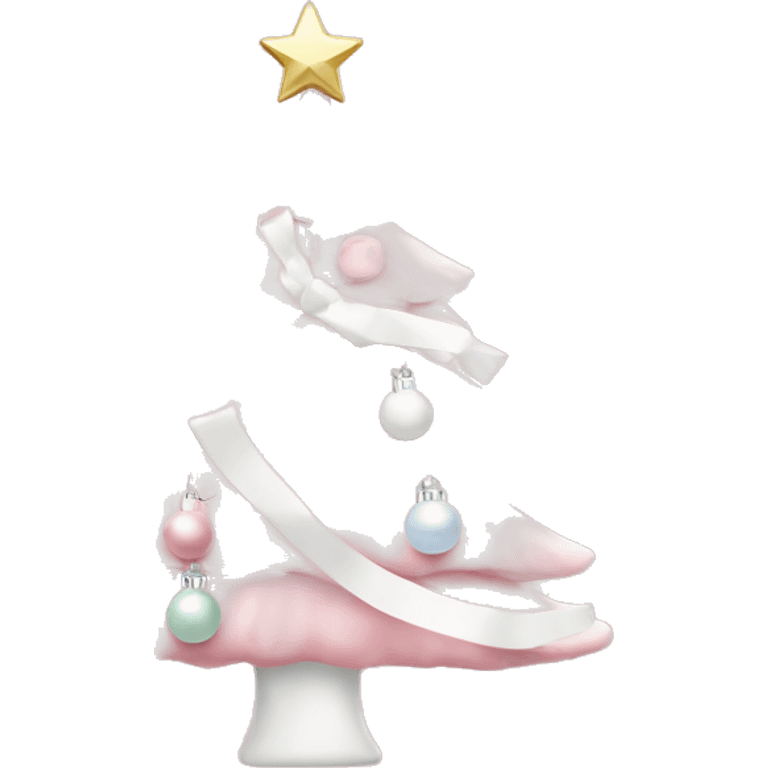 Pastel Pink Christmas tree  white ornaments, and white ribbon emoji