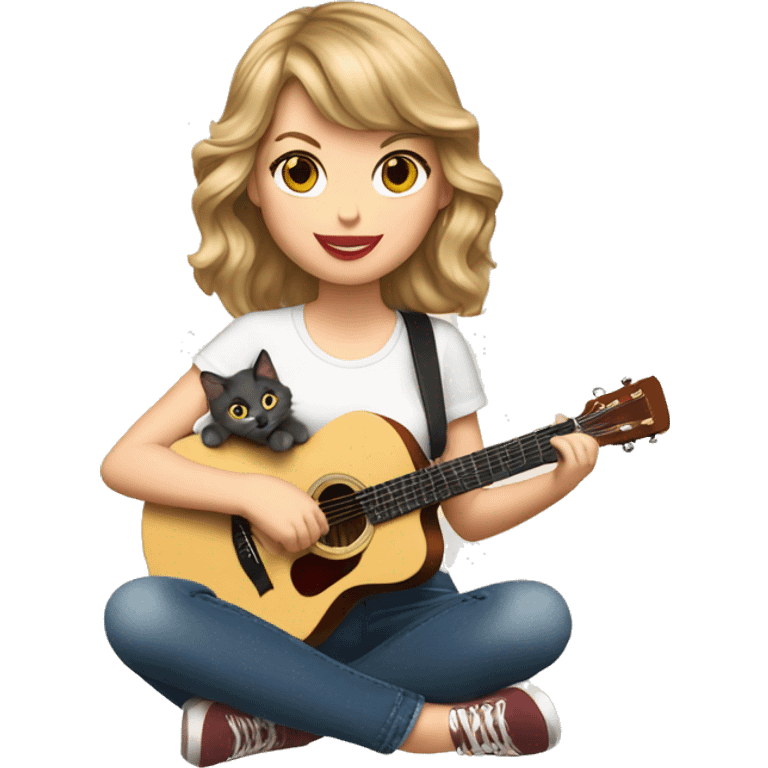 Taylor Swift with a guitar in her hand and a cat in the other hand emoji