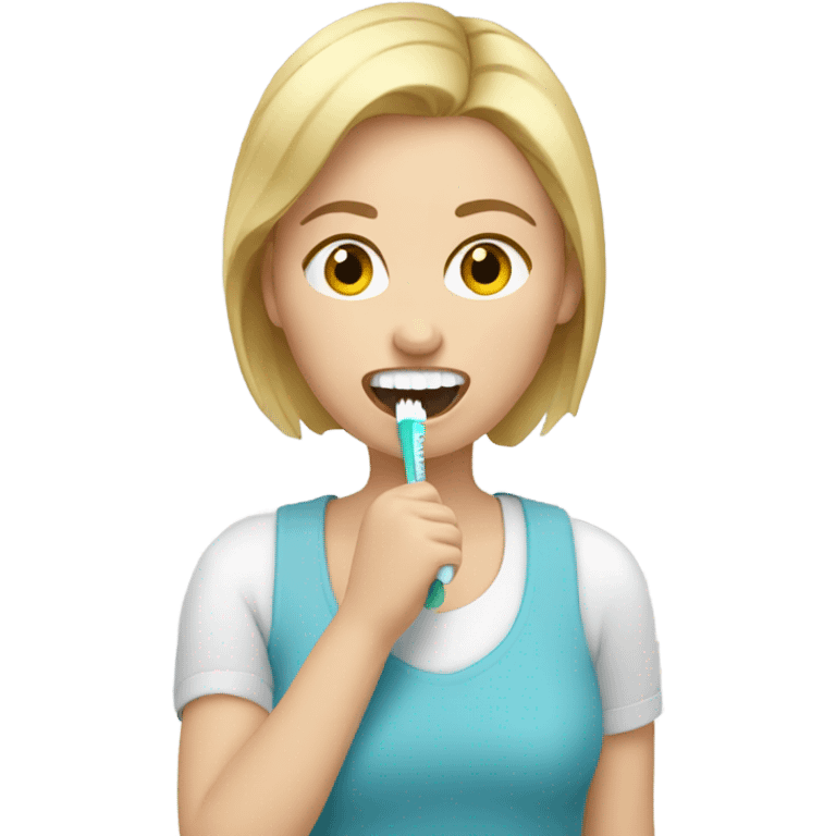 White girl with blonde boy cut hair brushing her teeth  emoji