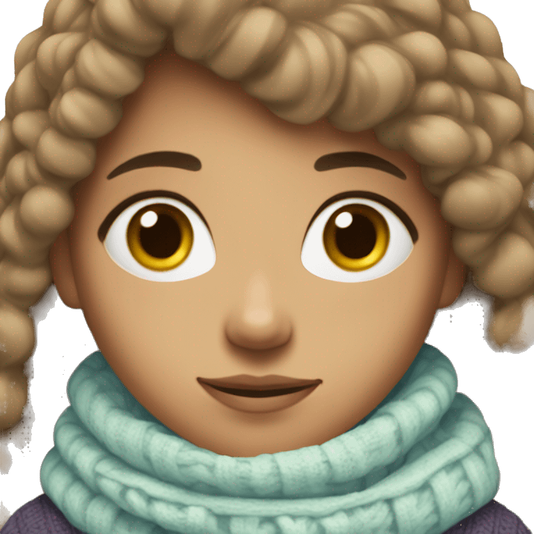 Make me a girl with brown hair and light skin with a sweater and scarf cold  emoji