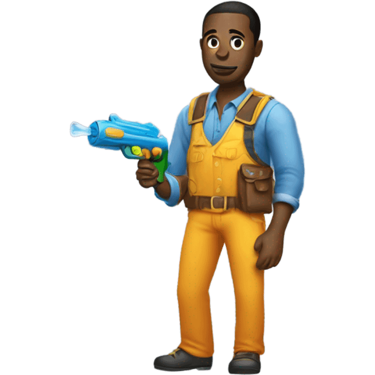 Create a guy with a gambling problem holding a water gun emoji