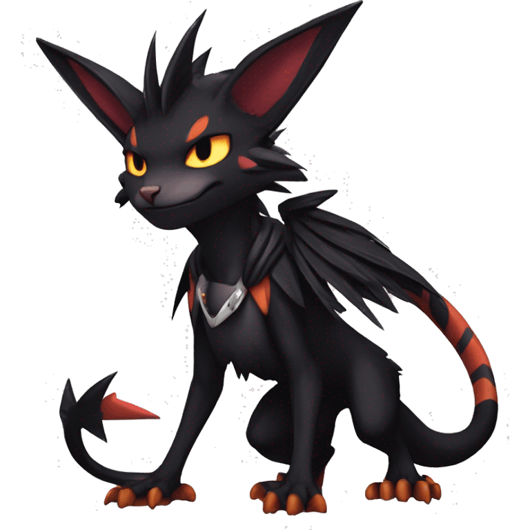 Cool Anthro Black Noivern-Quiana-Litten-Pokémon with edgy stripes hoodie spiked collar punk Full Body emoji