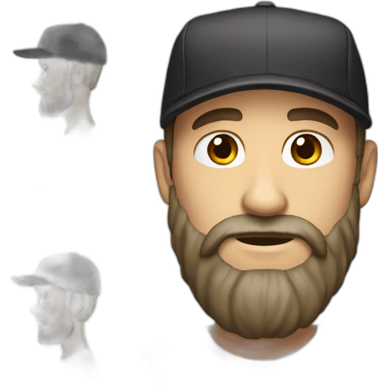 white man with a long and dark beard and a cap emoji