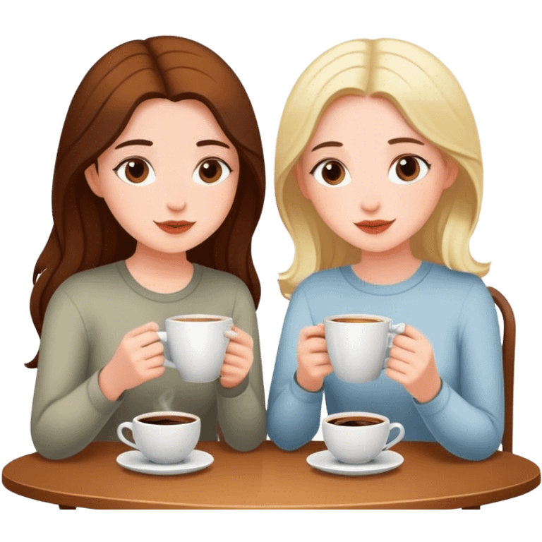 Cinematic realistic girlfriends sitting drinking coffee in a homely atmosphere emoji