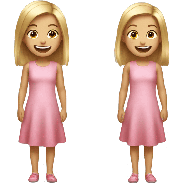 Little girl with straight hair wearing a short pink dress laughing emoji