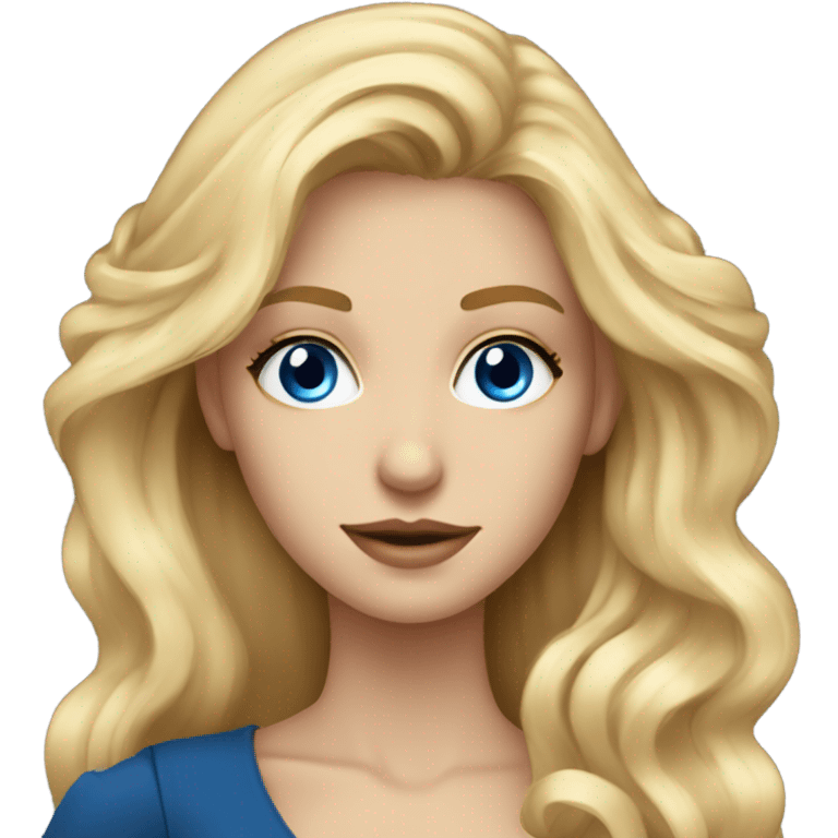 Beautiful skinny woman long blonde hair in dark dress with blue eyes gold earrings with book  emoji