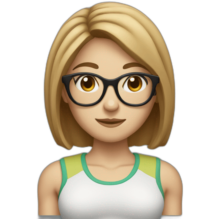 White Sports Girl with short light brown hair glasses holding dumbbell emoji