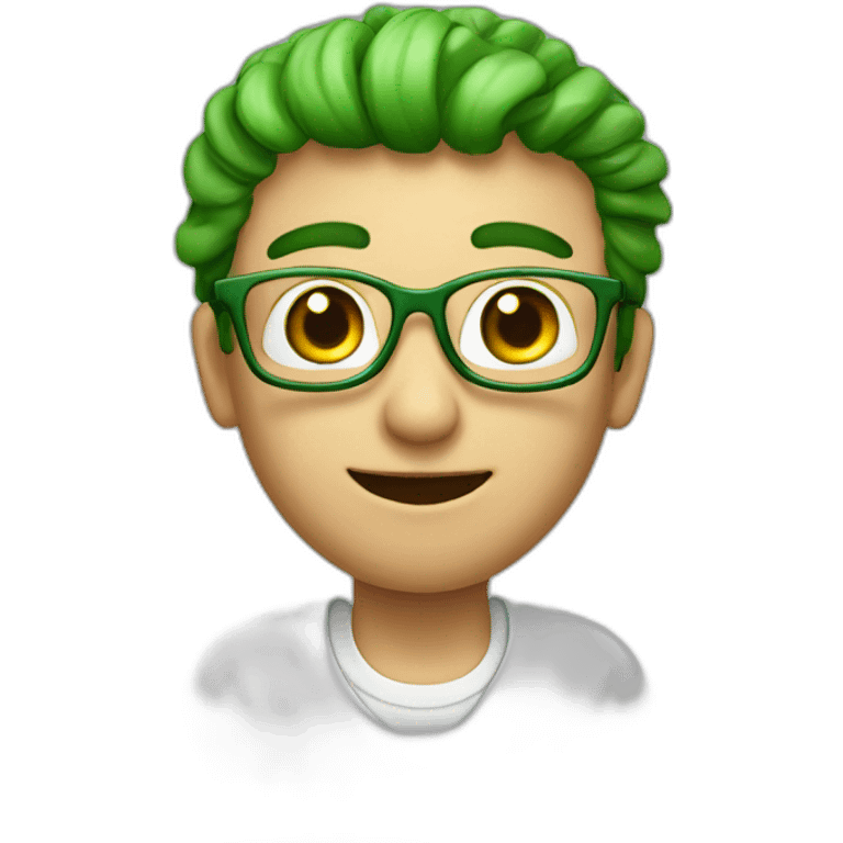 a man, green rubies on his head, waving hello, wearing glasses emoji