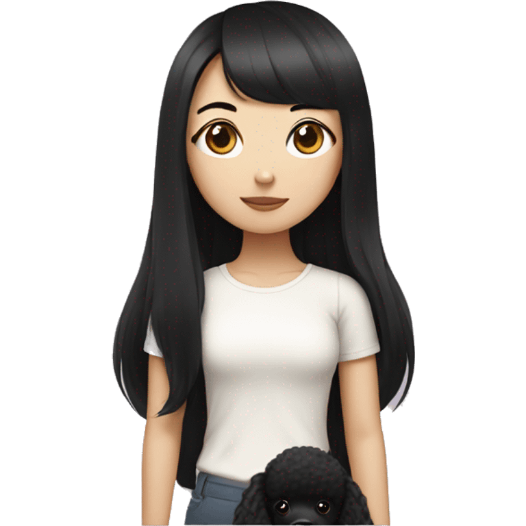 One Korean girl with black long straight hair with one black poodle emoji