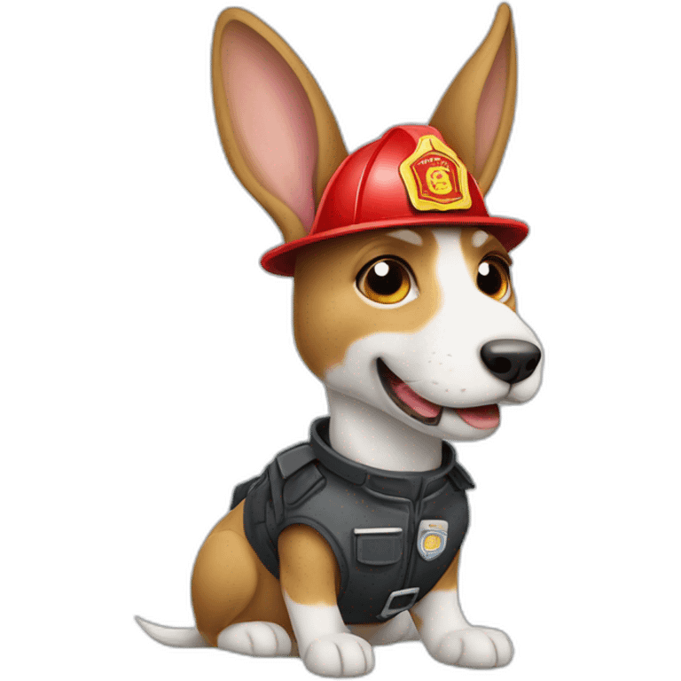 a jackrabbit terrier dog who works as a firefighter and wears a bulletproof vest emoji