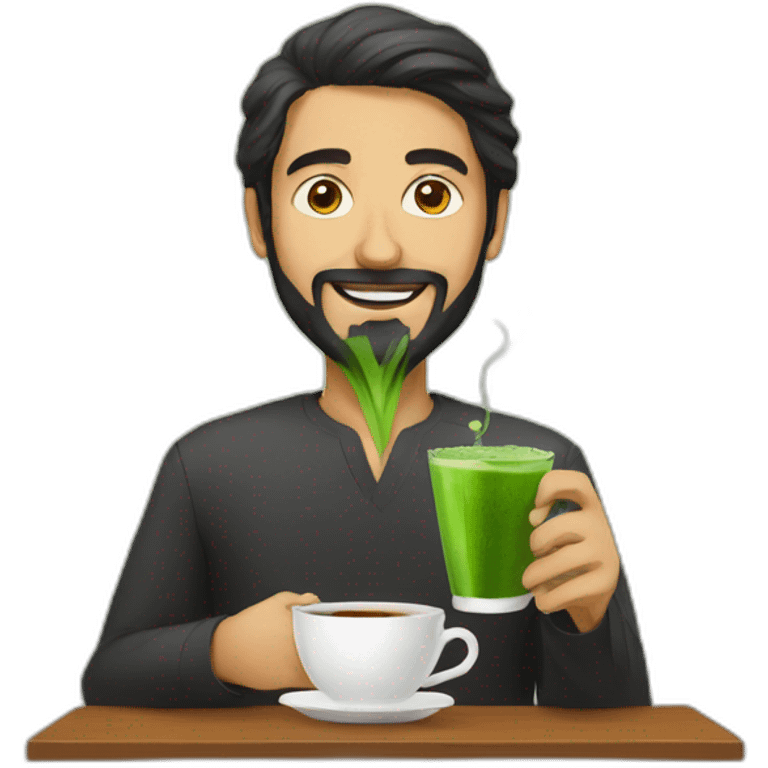 Saudi man drinking black tea and matcha emoji