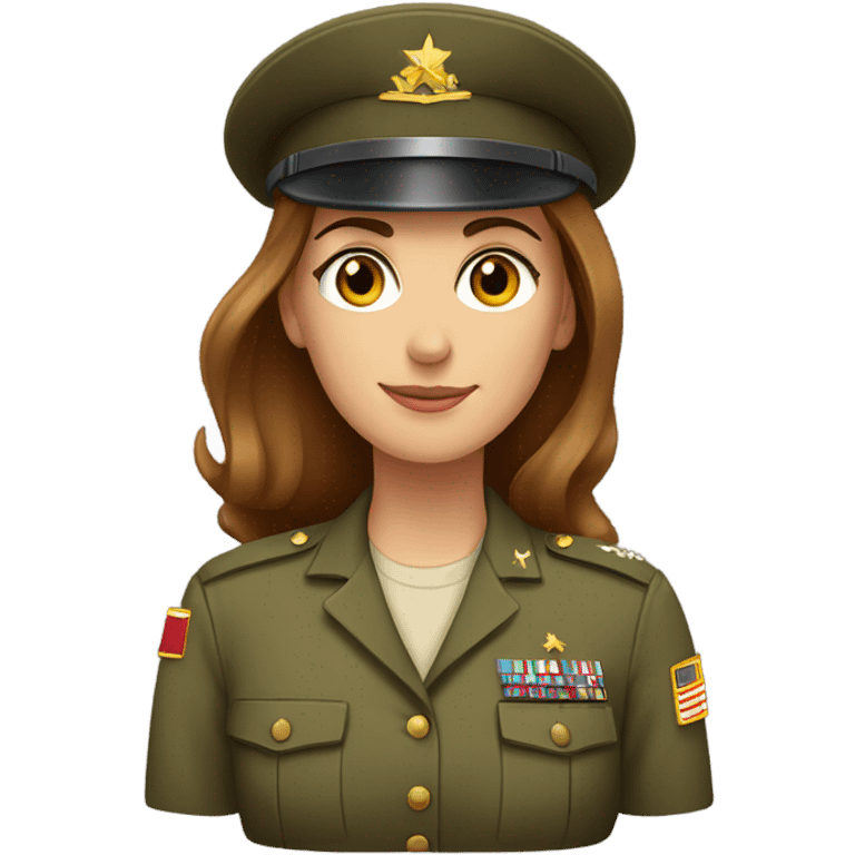 Just shoulders White woman long brown hair in army uniform saluting   emoji