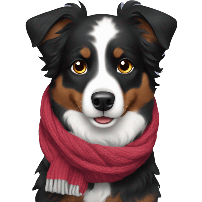 Small black australian shepherd dog wearing a knit scarf emoji