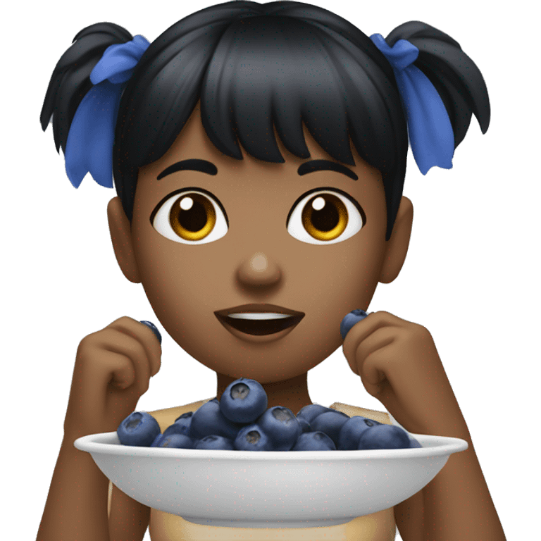 tan girl with black bangs eating blueberries emoji