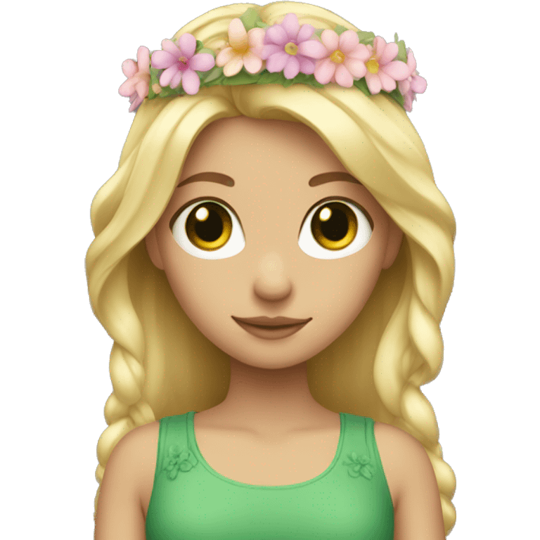 Blonde girl with green eyes and a flower crown emoji